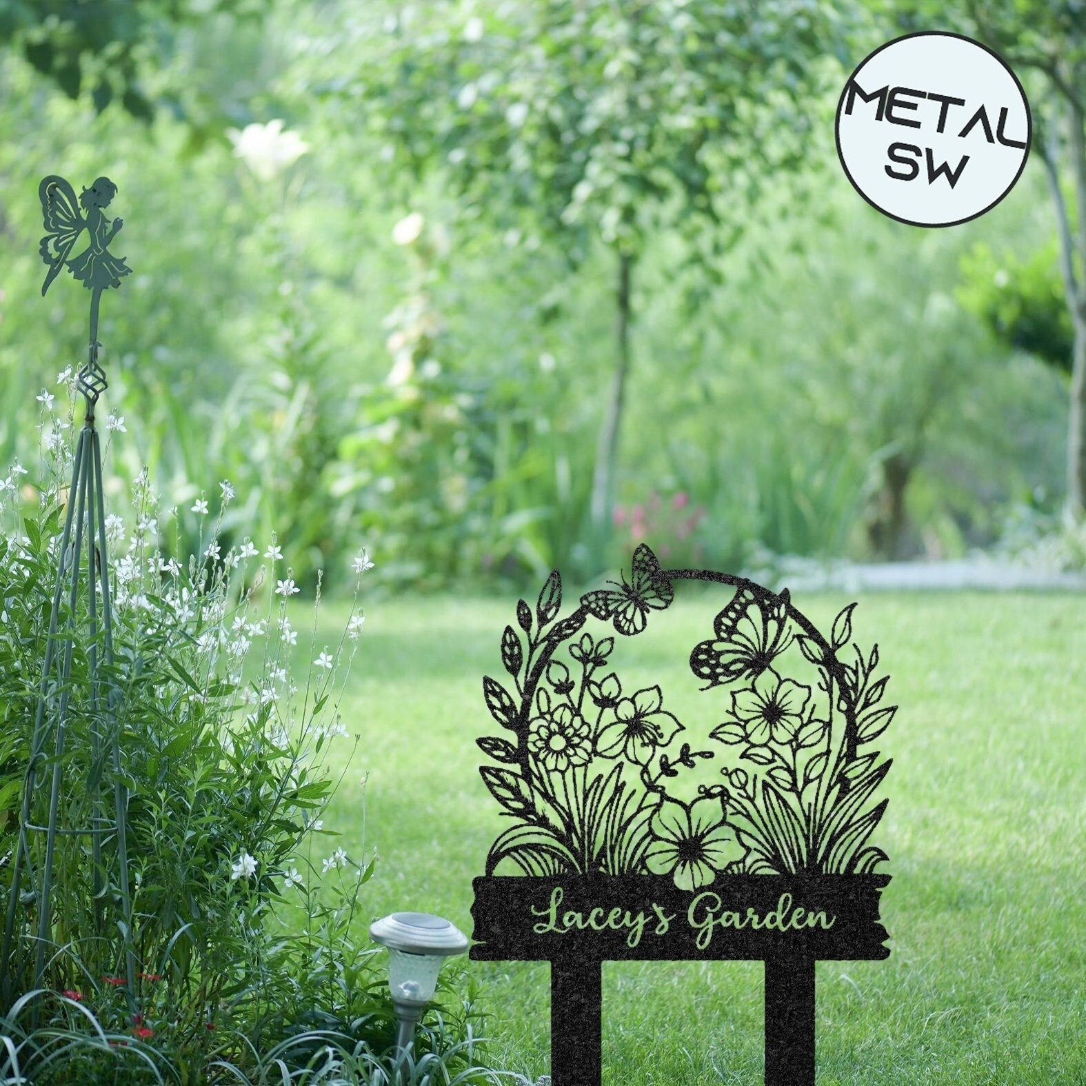 Metal Garden Sign, Custom Garden Name Stakes, Personalize Flower Sign with Stakes, Lawn Signs, Yard Sign, Garden Decor, Gift for Grandparent