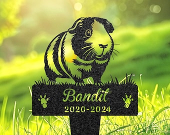 Guinea Pig Memorial Burial Stake, Custom Guinea Pig Name Metal Stake, Pet Grave Marker, Memorial Garden Decor, Yard Sign, Guinea Pig Lover