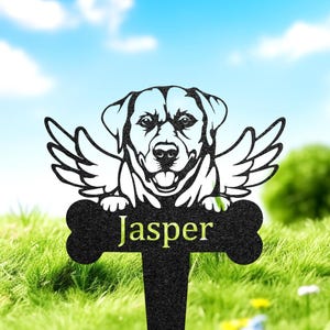 In Loving Memory of Labrador Dog Memorial Plaque Burial Stake, Labrador with Angel Wings, Metal Dog Memorial Garden Stake, Dog Grave Marker