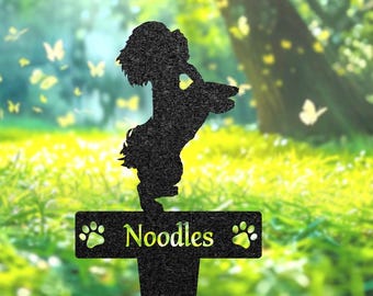 Estaca conmemorativa personalizada para perro bichón frisé, letrero de metal para jardín con nombre, regalo para la pérdida de una mascota, decoración de jardín, marcador de tumba para mascotas, regalo para amantes de los perros