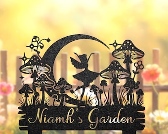 Estaca personalizada para jardín de hadas, letrero de jardín con forma de seta de hada de metal personalizado, regalo para jardineros, arte de metal para jardín, decoración para jardín exterior