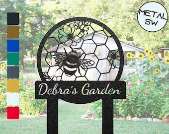 Metal Bee Garden Sign Stakes Personalized Bee Keeper Gifts Custom Honey Bee Metal Wall Sign,Bee Garden Art Metal Honey Harvest Garden Decor