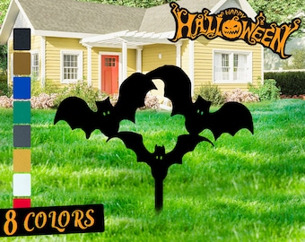 Metalen vleermuizen buiten, Halloween-decor, Halloween-vleermuisdecoratie Tuinstokken 3 vleermuizen silhouet stokken buiten, Halloween Spooky Decor Dieren