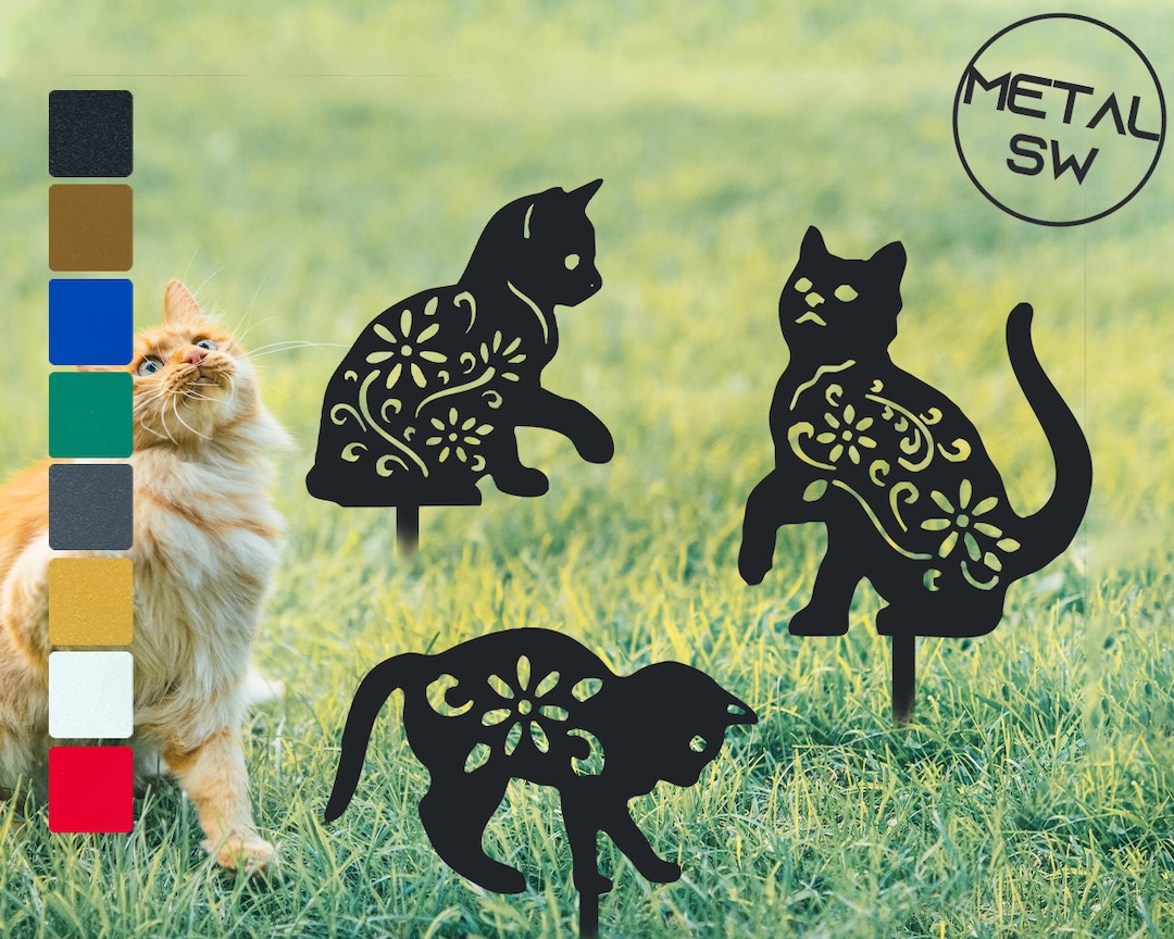 3 Pack Metal Cat Garden Stakes Black Cat Silhouette Cat Decor Garden