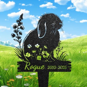 Benutzerdefinierte Lop Kaninchen-Gedenkmetalleinsatz, personalisiertes Kaninchenverlustgeschenk, Kaninchengrabmarker, Gartendekor, Metallrasenschild, Haustier-Beileidgeschenk