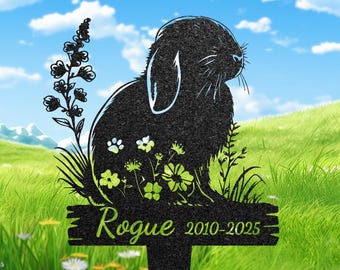 Custom Lop Rabbit Memorial Metal Stake, Personalized Bunny Loss Gift, Rabbit Grave Marker, Garden Decor, Metal Lawn Sign, Pet Sympathy Gift