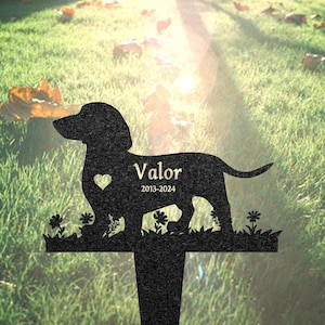 Custom Dachshund Memorial Grave Marker, Pet Plaque Burial Stake, Personalized Engraved Dog Name Keepsake, Metal Garden Sign, Pet Loss Gift