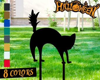 Halloween Black Cat Decor, Halloween Metal Black Creepy Cat, Black Cat Halloween Decor Yard Stake, Angry Kitty, Spooky Decor, Halloween Gift