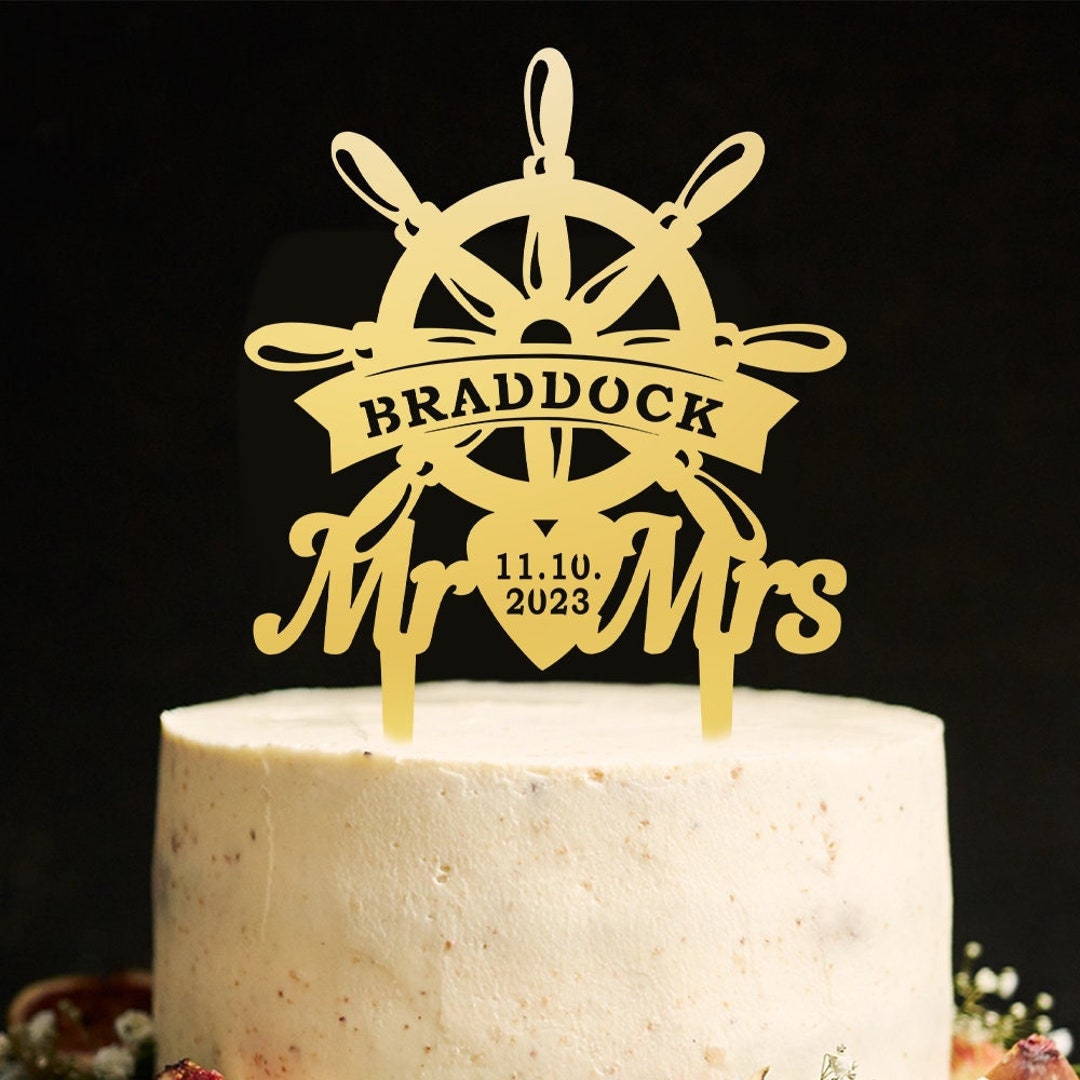 Navy Wedding Sea Cake Topper, Ship Wheel Cake Topper, Sailing Birthday