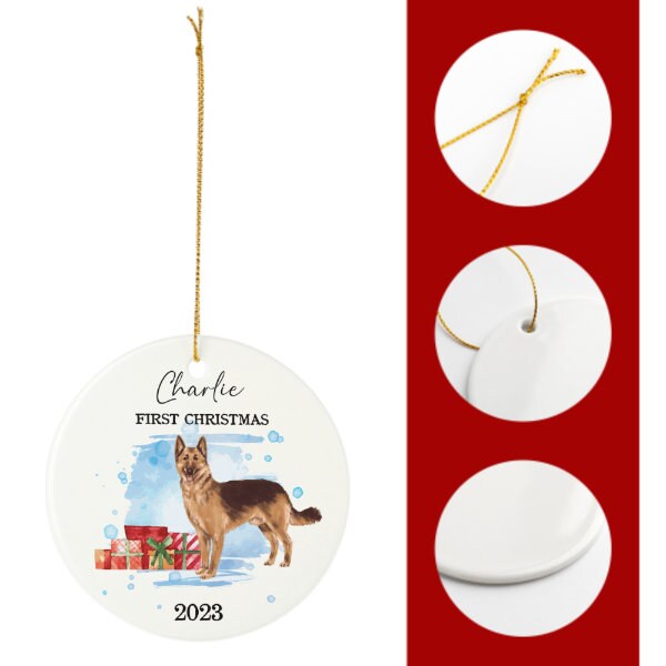 German Shepherd Face Christmas Ornament - Silver Tone Circle Holiday Decoration With Crystals - View #12