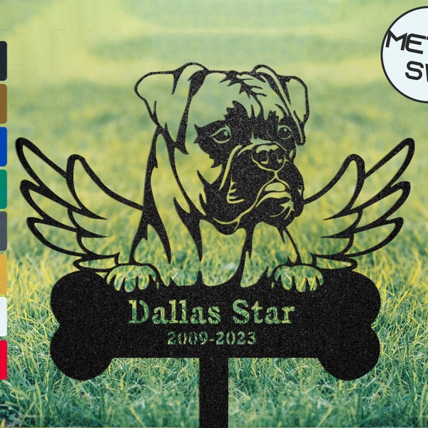 In liefdevolle herinnering aan Boxer Dog Memorial Plaque Burial Stake, Boxer met engelenvleugels Metal Dog Memorial Garden Stakes Dog Grave Marker
