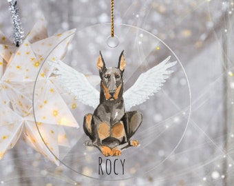 Doberman Pinscher Ornaments With Angel Wings Dobie Memorial Plaque Custom Doberman Ceramic Ornament Sympathy Gift Dog Loss Memorialize Dog