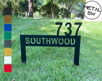 Custom Metal Address Yard Sign, Personalized Metal Address House Number Sign With Stakes, Modern Metal Stakes Custom Street name sign