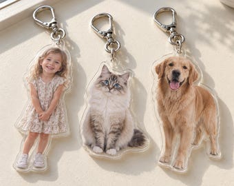 Custom Photo Keychain, Personalized Acrylic Keyring, Pet Portrait Keychain, Photo Bag Charm, Logo Printing Keychain, Family Keepsake