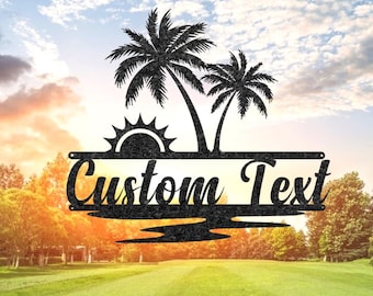 Custom Palm Tree Metal Sign, Personalized Palm Tree Wall Art, Address Sign, Metal House Number, Tropical Outdoor Plaque, Front Door Sign