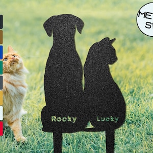 Metal Dog and Cat Sign, Metal Cat Decor, Cat Name,Dog Name Sign with stakes, Cat Dog Grave Marker,Cat Dog Garden Decor, Best gift for Friend