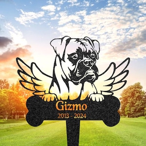 Personalized Boxer Dog Terrier Memorial Stake, Dog Grave Marker with Angel Wings, Custom Dog Cemetery Stake, Pet Garden Decor, Loss of Dog
