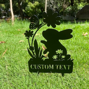Personalized Easter Bunny Sign, Easter Bunny Garden Stake, Custom Easter Garden Sign, Outdoor Easter Garden Decor, Children&#39;s Garden Sign