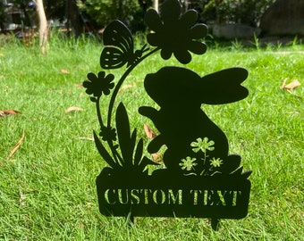 Cartello personalizzato con coniglietto pasquale, paletto da giardino con coniglietto pasquale, cartello pasquale personalizzato per il giardino, decorazione pasquale per esterni, cartello per il giardino dei bambini