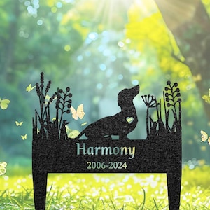 Custom Dachshund Memorial Grave Marker, Pet Plaque Burial Stake, Personalized Engraved Dog Name Keepsake, Metal Garden Sign, Pet Loss Gift