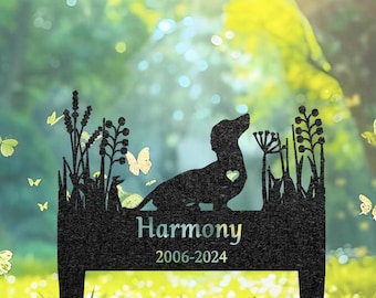 Custom Dachshund Memorial Grave Marker, Pet Plaque Burial Stake, Personalized Engraved Dog Name Keepsake, Metal Garden Sign, Pet Loss Gift