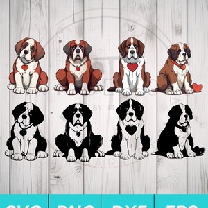 Pakiet St. Bernard Heart SVG - Pakiet clipartów Valentine ze szczeniakiem św. Bernarda do Cricut Silhouette Etc - SVG PNG Dxf Eps