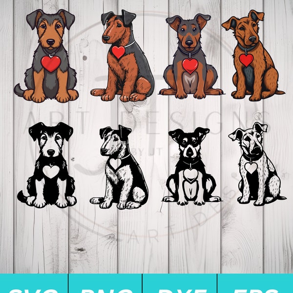 Jagd terrier Heart SVG Bundle - Jagdterrier Puppy Clipart Bundle for Cricut Silhouette Etc - SVG PNG Dxf Eps