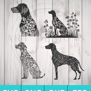 Floral Vizsla SVG Bundle para Cricut Silhouette etc. - Archivos SVG PNG Dxf Eps incluidos - Vizsla clipart