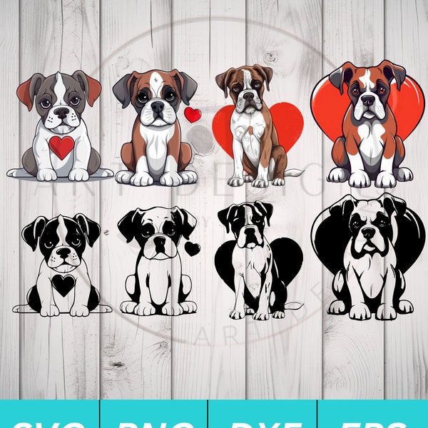 Boxer Heart SVG Bundle - Boxer Puppy Clipart Bundle for Cricut Silhouette Etc - SVG PNG Dxf Eps