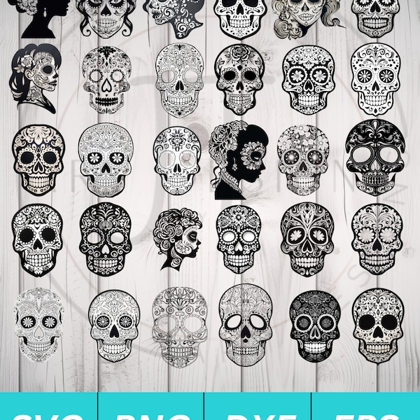 Sugar Skull SVG Bundle for Cricut Silhouette etc. - SVG PNG Dxf Eps files included