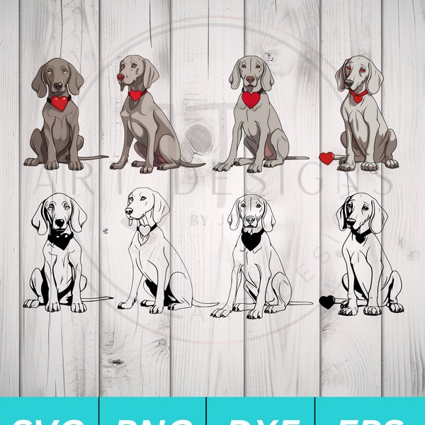 Weimaraner Heart SVG Bundle - Weimaraner Puppy Valentine Clipart Bundle for Cricut Silhouette Etc - SVG PNG Dxf Eps