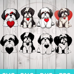 Shih Tzu Heart SVG Bundle - Shih Tzu Puppy Clipart Bundle pour Cricut Silhouette Etc - SVG PNG Dxf Eps