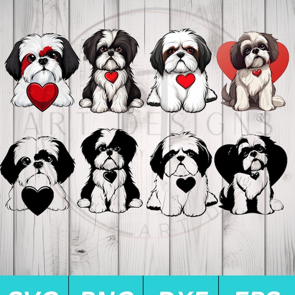 Shih Tzu Heart SVG Bundle - Shih Tzu Puppy Clipart Bundle for Cricut Silhouette Etc - SVG PNG Dxf Eps