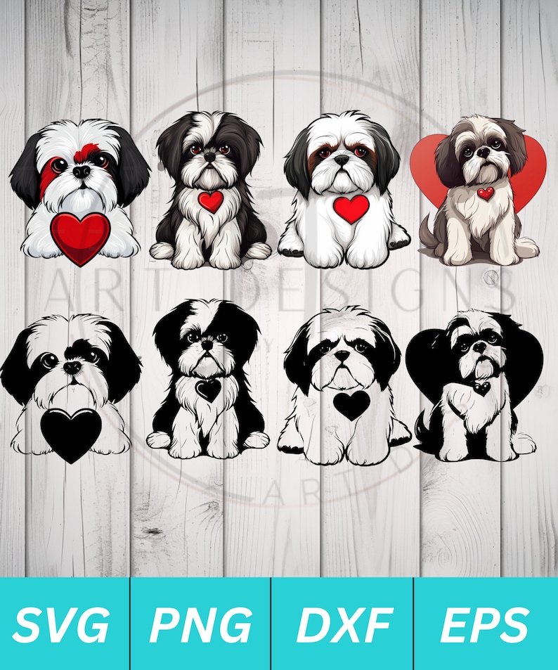 Shih Tzu Heart SVG Bundle Shih Tzu Puppy Clipart Bundle for Cricut