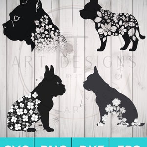 Floral French Bulldog SVG Bundle for Cricut Silhouette etc. - SVG PNG Dxf Eps files included - French Bulldog clipart