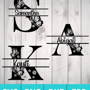 Papillon Split Monogram Alphabet SVG, DXF, PNG, Split Monogram Frame Alphabet, Cut File for Cricut, Silhouette alphabet complet inclus