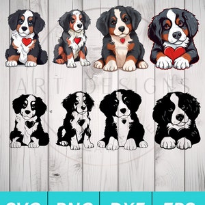 Berner Sennenhond Hart SVG Bundel - Berner Sennenhond Puppy Clipart Bundel voor Cricut Silhouet Etc - SVG PNG Dxf Eps