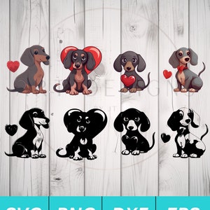 Dackel Herz SVG Bundle - Dackel Welpe Clipart Bundle für Cricut Silhouette Etc - SVG PNG Dxf Eps