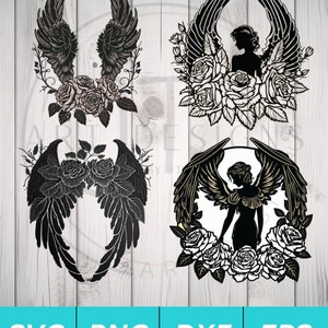 Floral Angel Wings SVG - In Loving Memory - pour Cricut Silhouette etc - Fichiers SVG PNG Dxf Eps inclus
