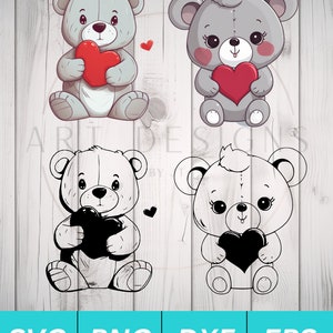 Teddy Bear holding a heart SVG PNG DXF Eps Bundle