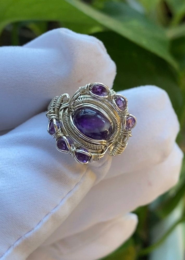 •CHEVRON AMETHYST - LARGE TEARDROP• silver ring (size 6)