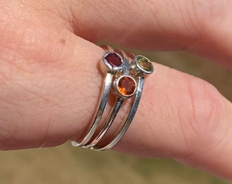 Size 8, 8.25 Gemstone stacker sterling silver rings