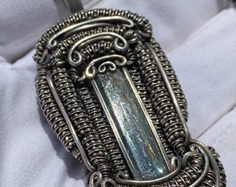 Raw Vietnamese aquamarine, sterling silver antiqued hybrid pendant