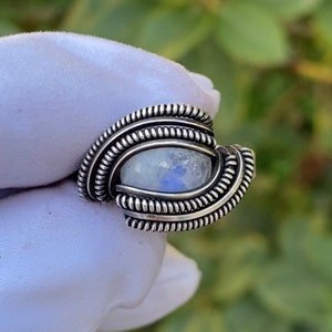 Size 9 moonstone sterling silver wirewrap ring