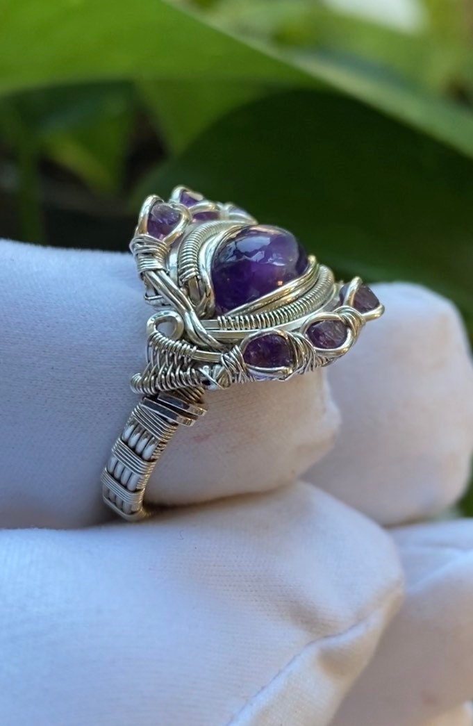 Amethyst Handmade Sterling Silver Ring - Size 6.5