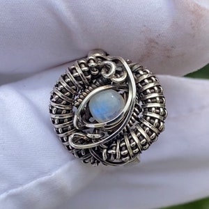 Size 11 moonstone sterling silver wirewrap ring