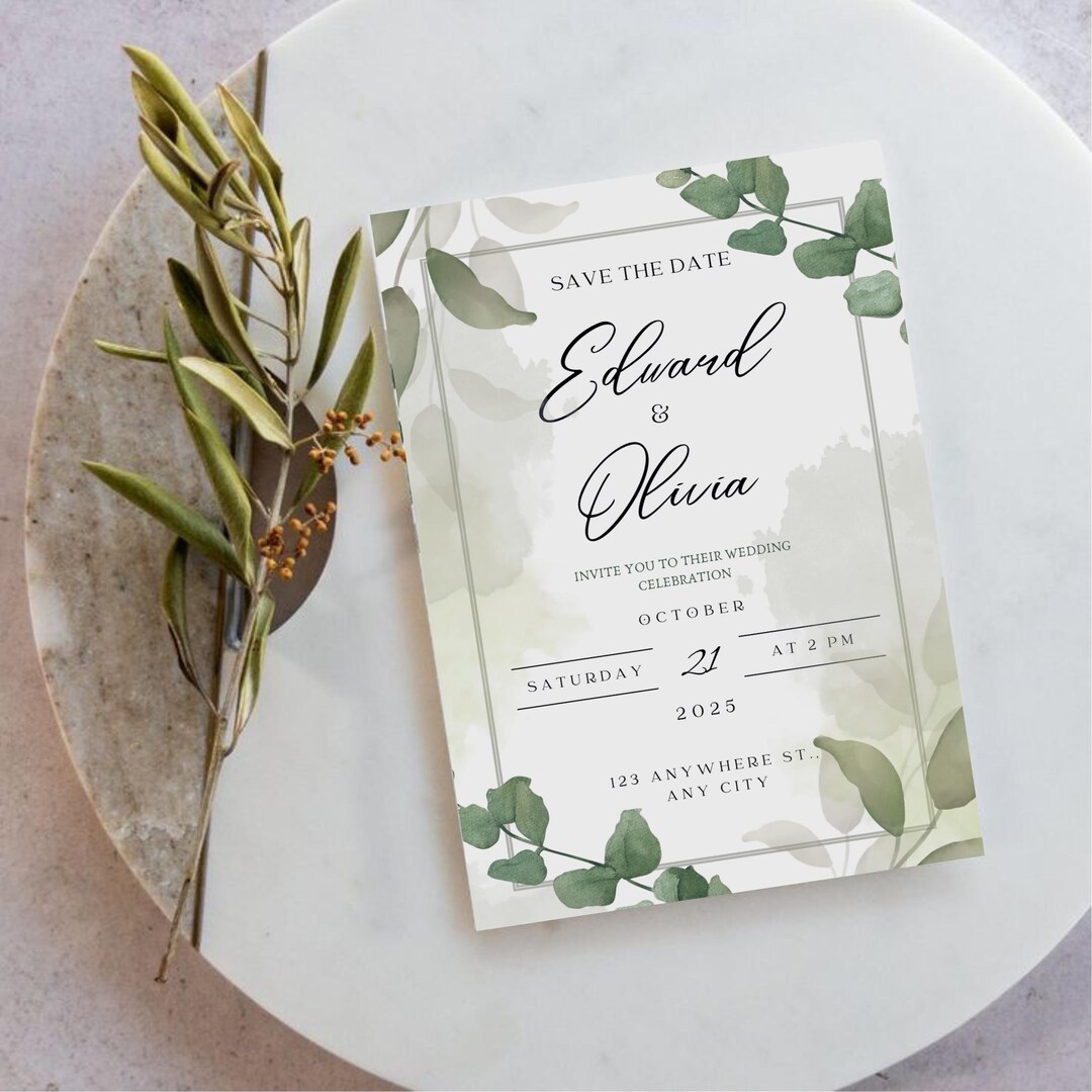Sage Green Wedding Invitation Template, Editable Canva Template ...