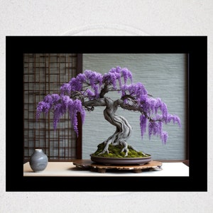 Modern Japanese Wisteria Bonsai Art , Home Deco, Wall Art, Zen Art - Premium Matte Paper Wooden Framed Poster