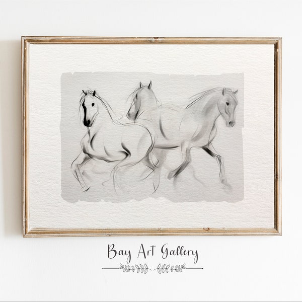 Vintage Horse Print, Equine art, PRINTABLE Digital, Rustic Farmhouse Sketch Art, Minimalist horse art, Modern horse art