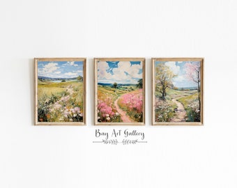 Set of 3 Spring Prints | Fresh Spring Wall Gallery | Blooming Flower Art Set | Springtime Living Room Decor